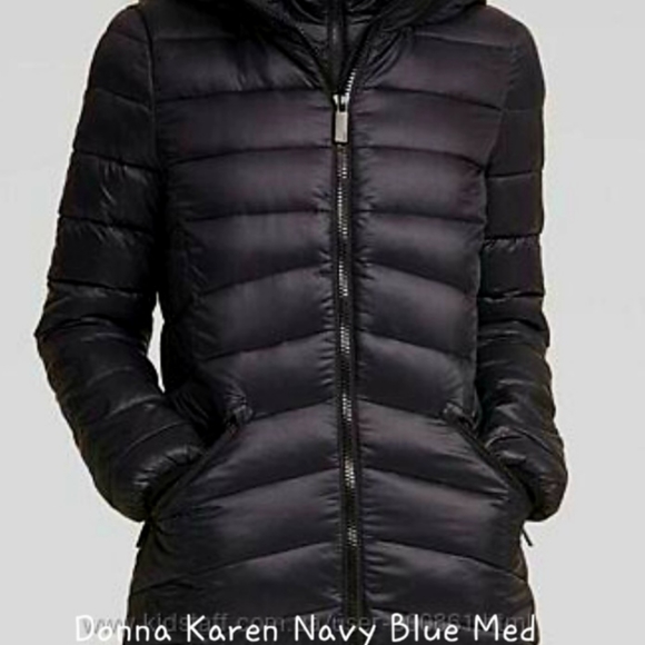Donna Karen NewYork puffer jacket women's medium navy NWT  zip on off ho… - Picture 5 of 13